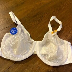 Playtex Bra Sheer Sexy Full Figure 2-Ply Lining Embroidered Style T006 White 42C